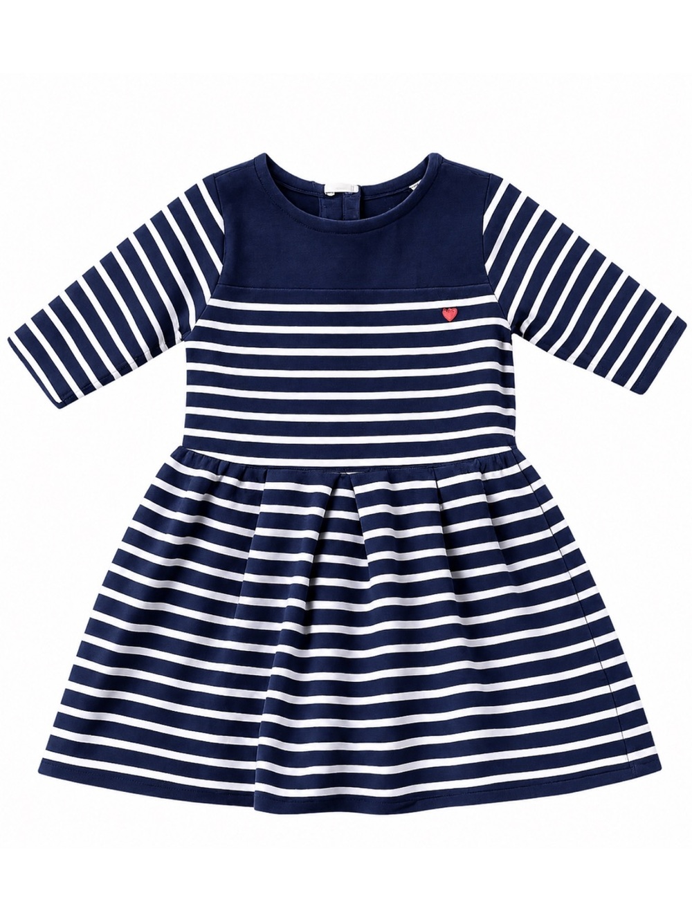 Navy Stripe Long Sleeve Dress with Heart Detail